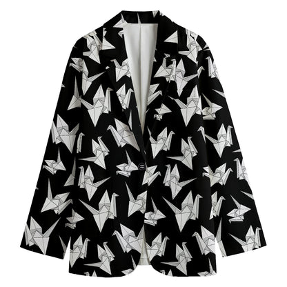 Black And White Origami Pattern Print Women's Blazer