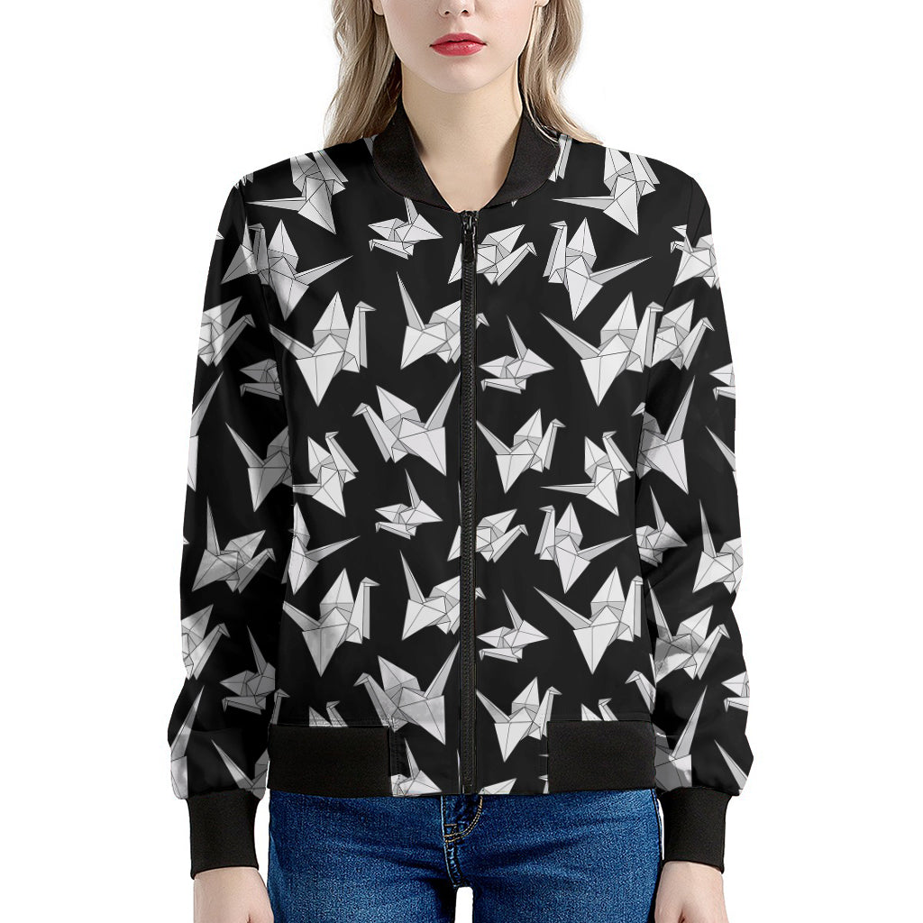 Black And White Origami Pattern Print Women's Bomber Jacket