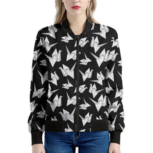 Black And White Origami Pattern Print Women's Bomber Jacket