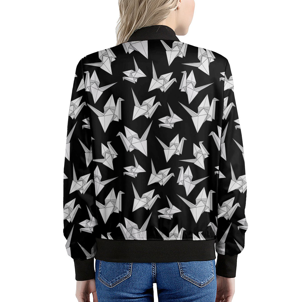 Black And White Origami Pattern Print Women's Bomber Jacket