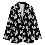 Black And White Origami Pattern Print Women's Cotton Blazer
