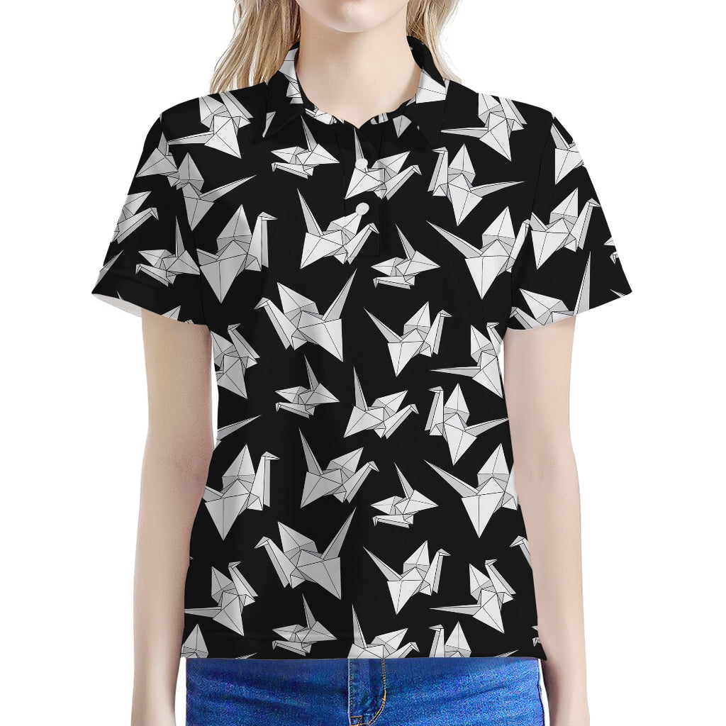 Black And White Origami Pattern Print Women's Polo Shirt