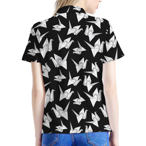 Black And White Origami Pattern Print Women's Polo Shirt