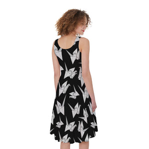 Black And White Origami Pattern Print Women's Sleeveless Dress