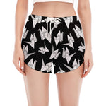 Black And White Origami Pattern Print Women's Split Running Shorts