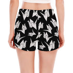 Black And White Origami Pattern Print Women's Split Running Shorts