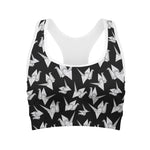 Black And White Origami Pattern Print Women's Sports Bra