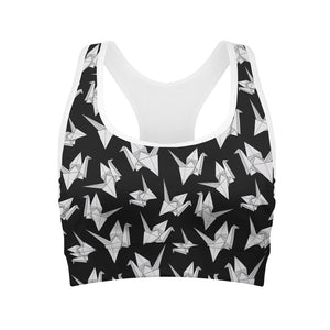 Black And White Origami Pattern Print Women's Sports Bra