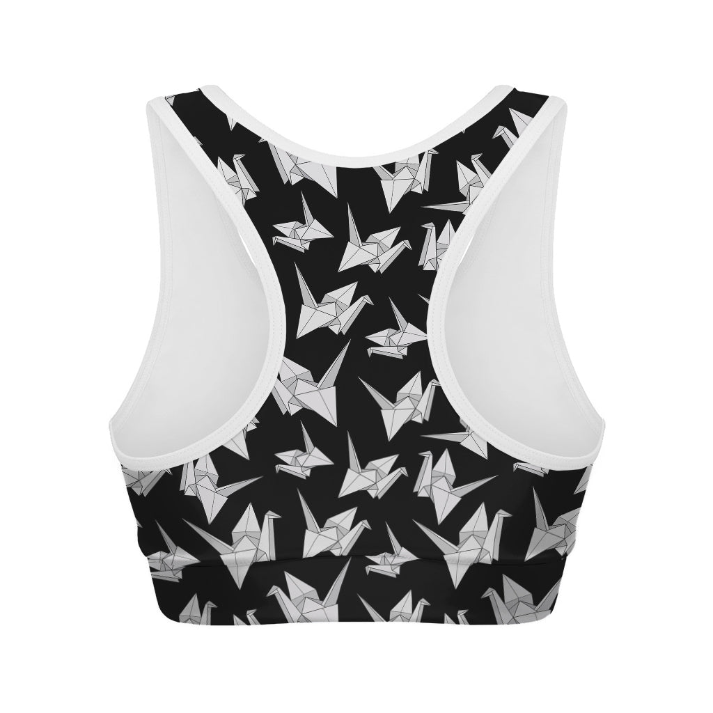 Black And White Origami Pattern Print Women's Sports Bra