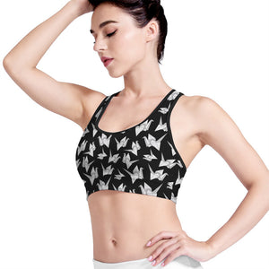 Black And White Origami Pattern Print Women's Sports Bra