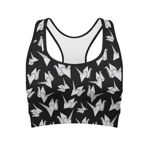 Black And White Origami Pattern Print Women's Sports Bra