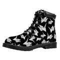 Black And White Origami Pattern Print Padded Collar Lace Up Boots
