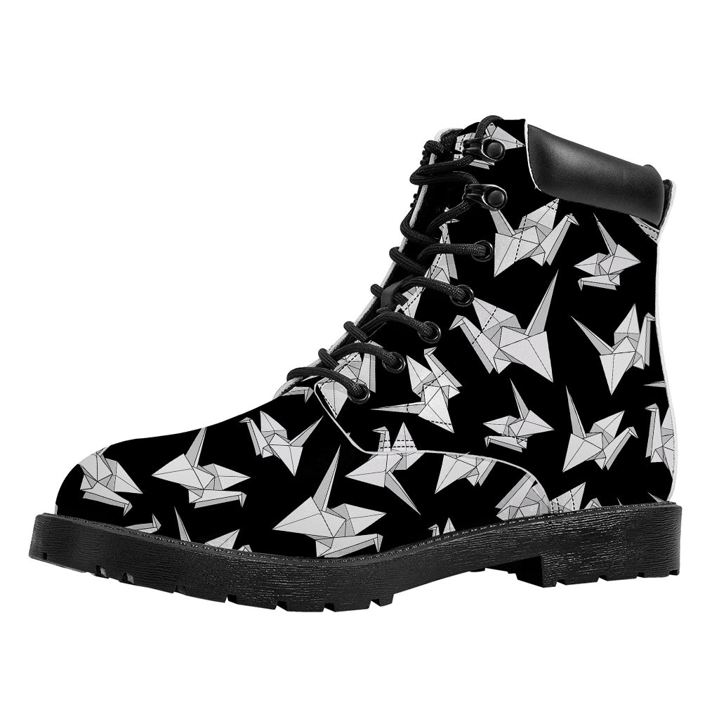 Black And White Origami Pattern Print Work Boots
