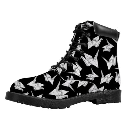 Black And White Origami Pattern Print Work Boots