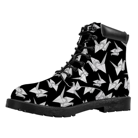 Black And White Origami Pattern Print Work Boots
