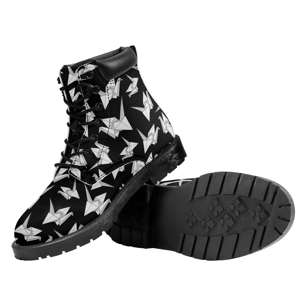 Black And White Origami Pattern Print Work Boots