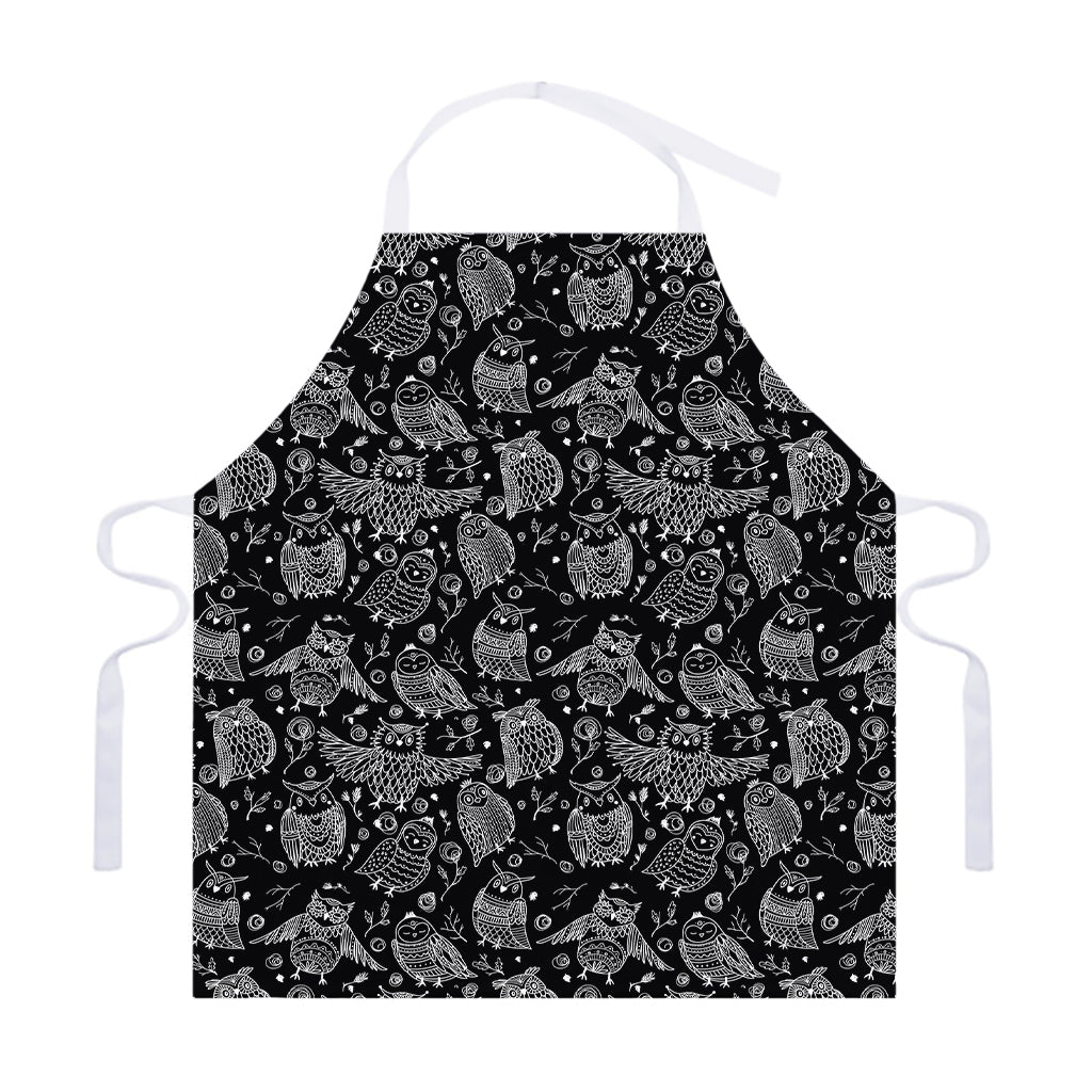 Black And White Owl Pattern Print Adjustable Apron