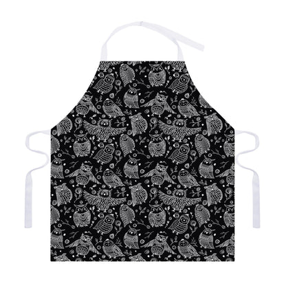 Black And White Owl Pattern Print Adjustable Apron