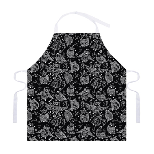 Black And White Owl Pattern Print Adjustable Apron