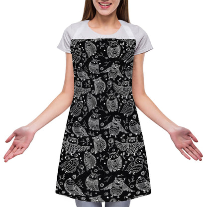 Black And White Owl Pattern Print Adjustable Apron