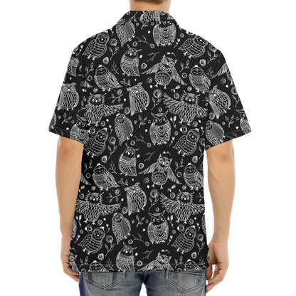 Black And White Owl Pattern Print Aloha Shirt