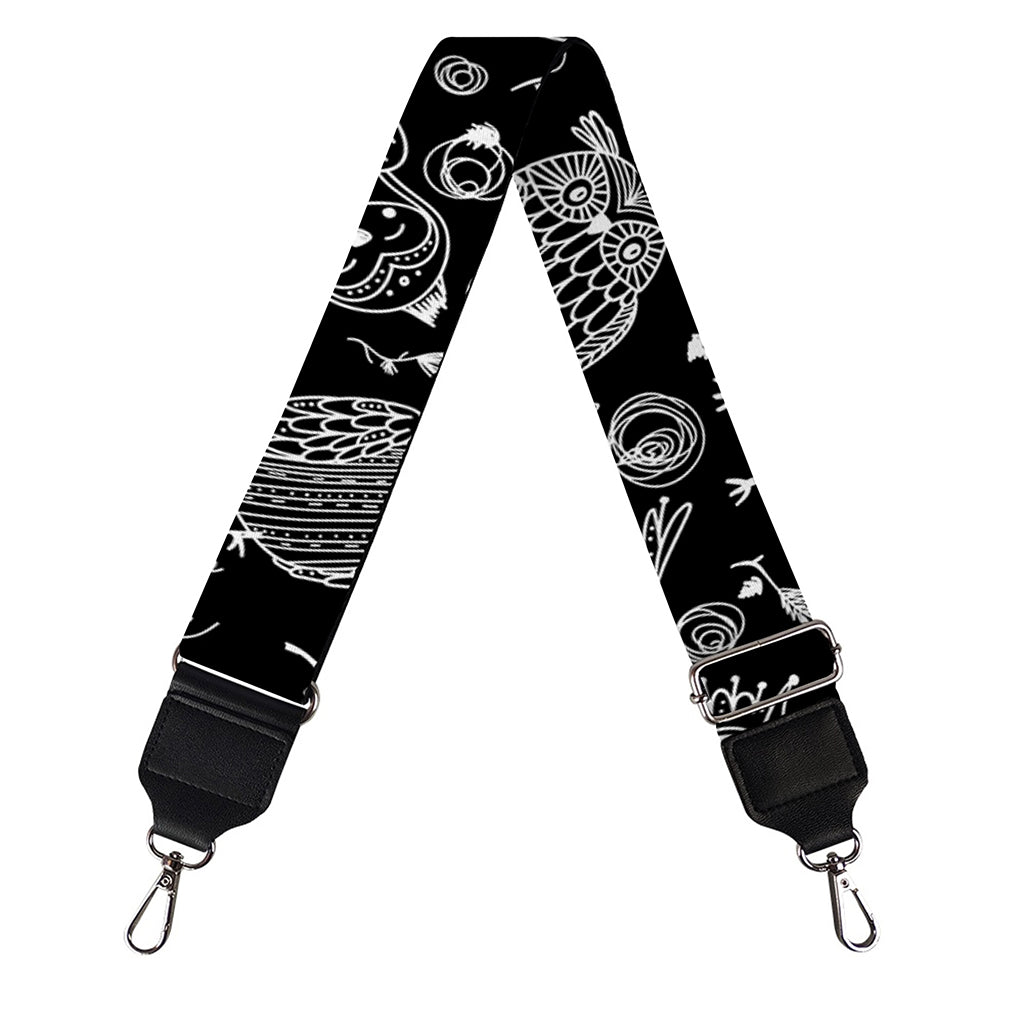 Black And White Owl Pattern Print Bag Strap