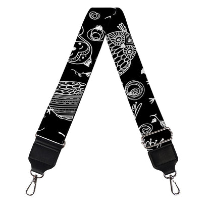 Black And White Owl Pattern Print Bag Strap