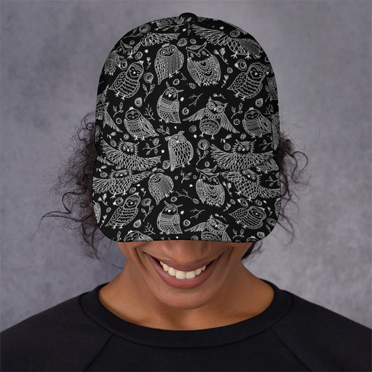 Black And White Owl Pattern Print Baseball Cap