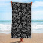 Black And White Owl Pattern Print Beach Towel