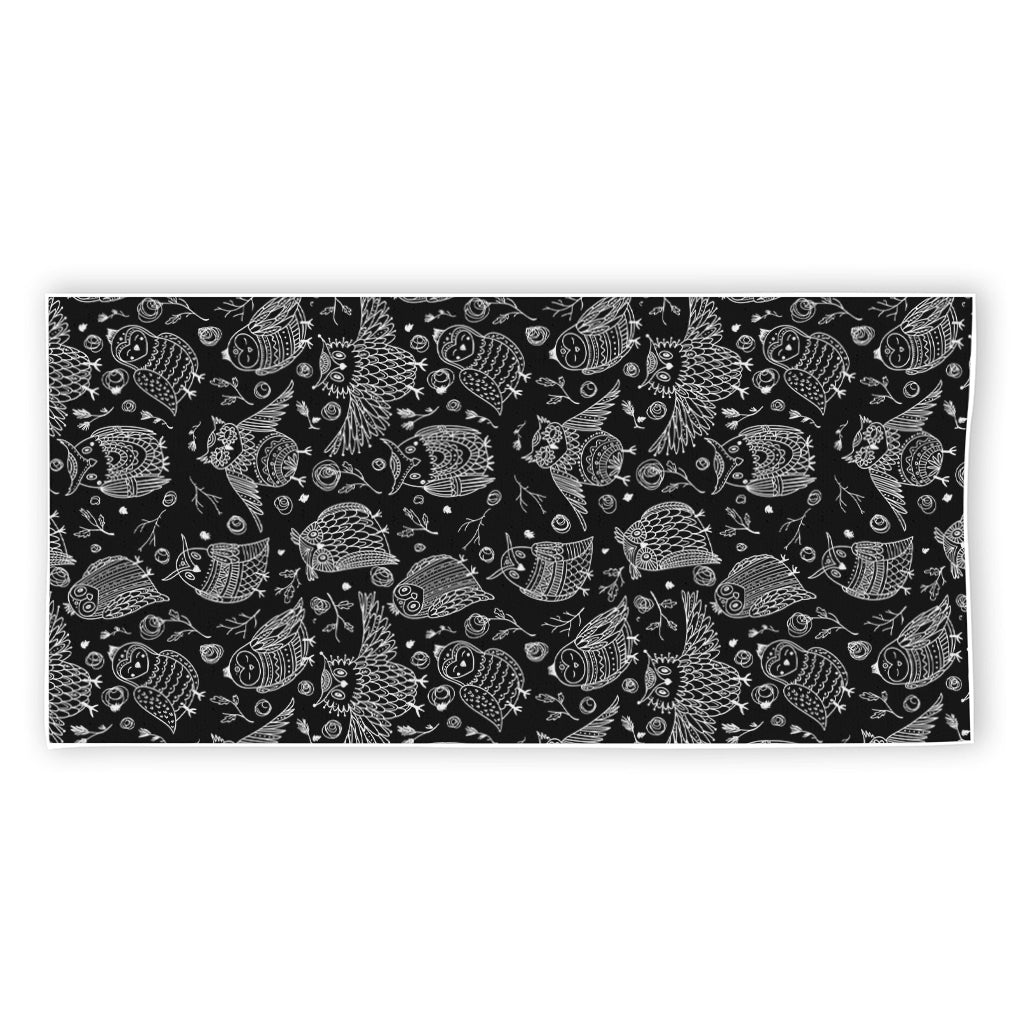 Black And White Owl Pattern Print Beach Towel