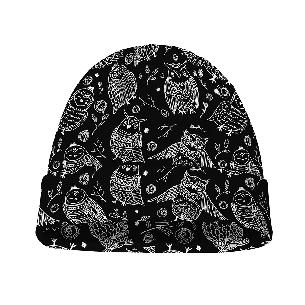 Black And White Owl Pattern Print Beanie