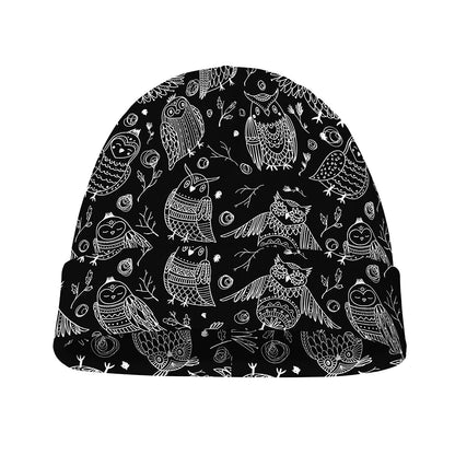 Black And White Owl Pattern Print Beanie