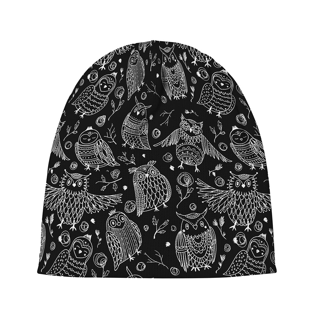 Black And White Owl Pattern Print Beanie