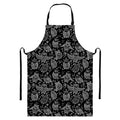 Black And White Owl Pattern Print Bib Apron With Pocket