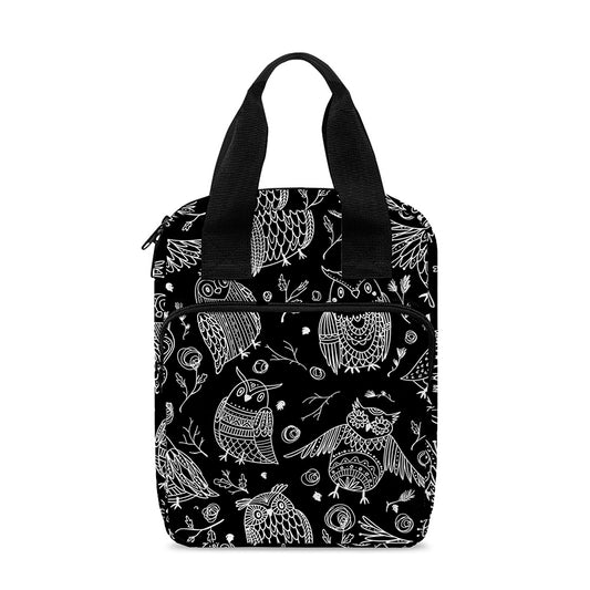 Black And White Owl Pattern Print Bible Tote Bag