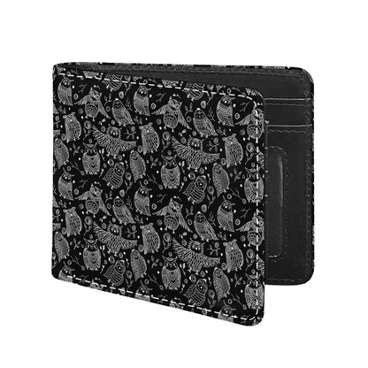 Black And White Owl Pattern Print Bifold Wallet