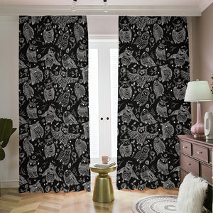 Black And White Owl Pattern Print Blackout Pencil Pleat Curtains