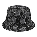 Black And White Owl Pattern Print Bucket Hat