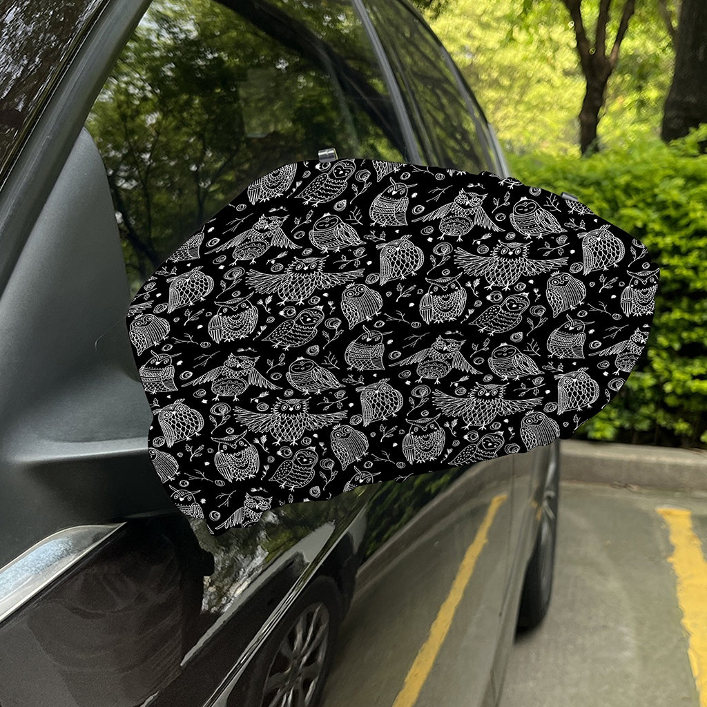Black And White Owl Pattern Print Car Side Mirror Covers