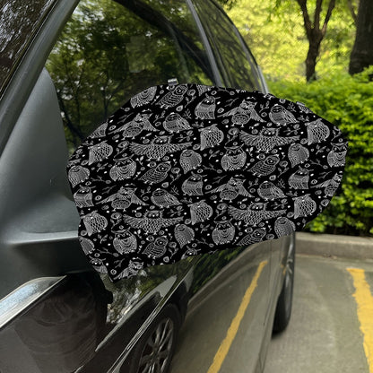 Black And White Owl Pattern Print Car Side Mirror Covers