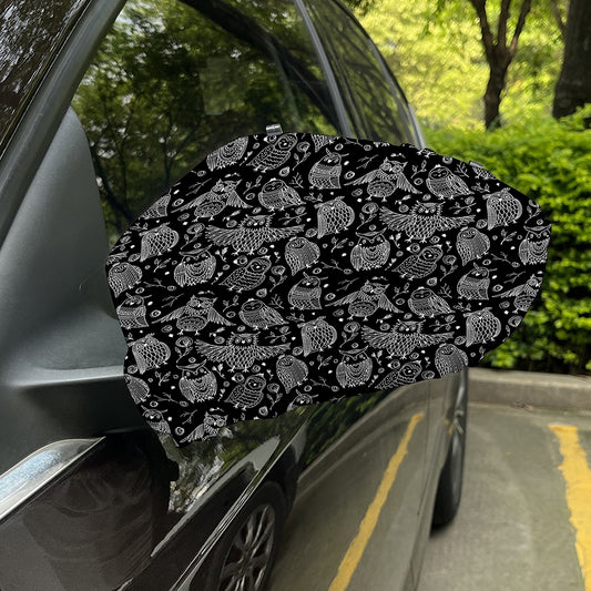 Black And White Owl Pattern Print Car Side Mirror Covers