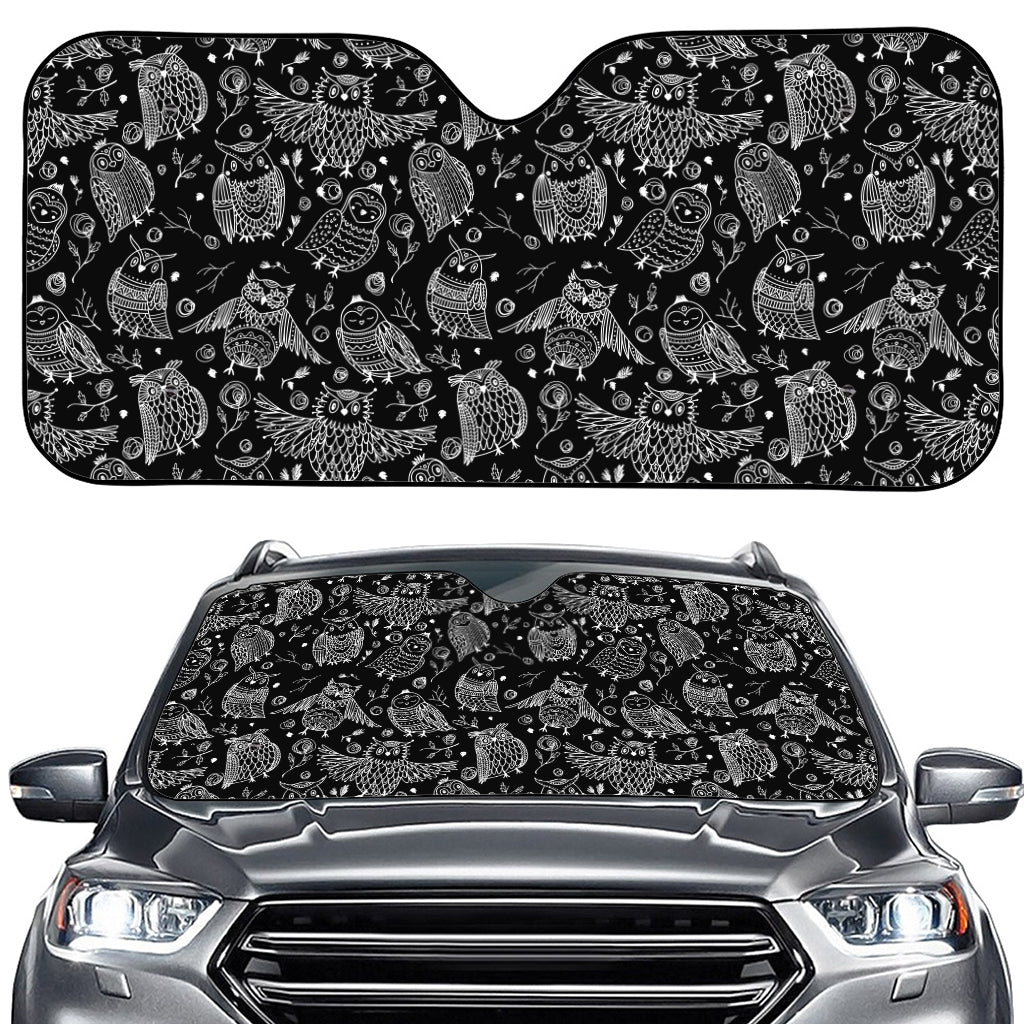 Black And White Owl Pattern Print Car Windshield Sun Shade