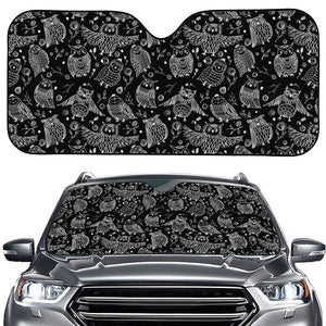 Black And White Owl Pattern Print Car Windshield Sun Shade