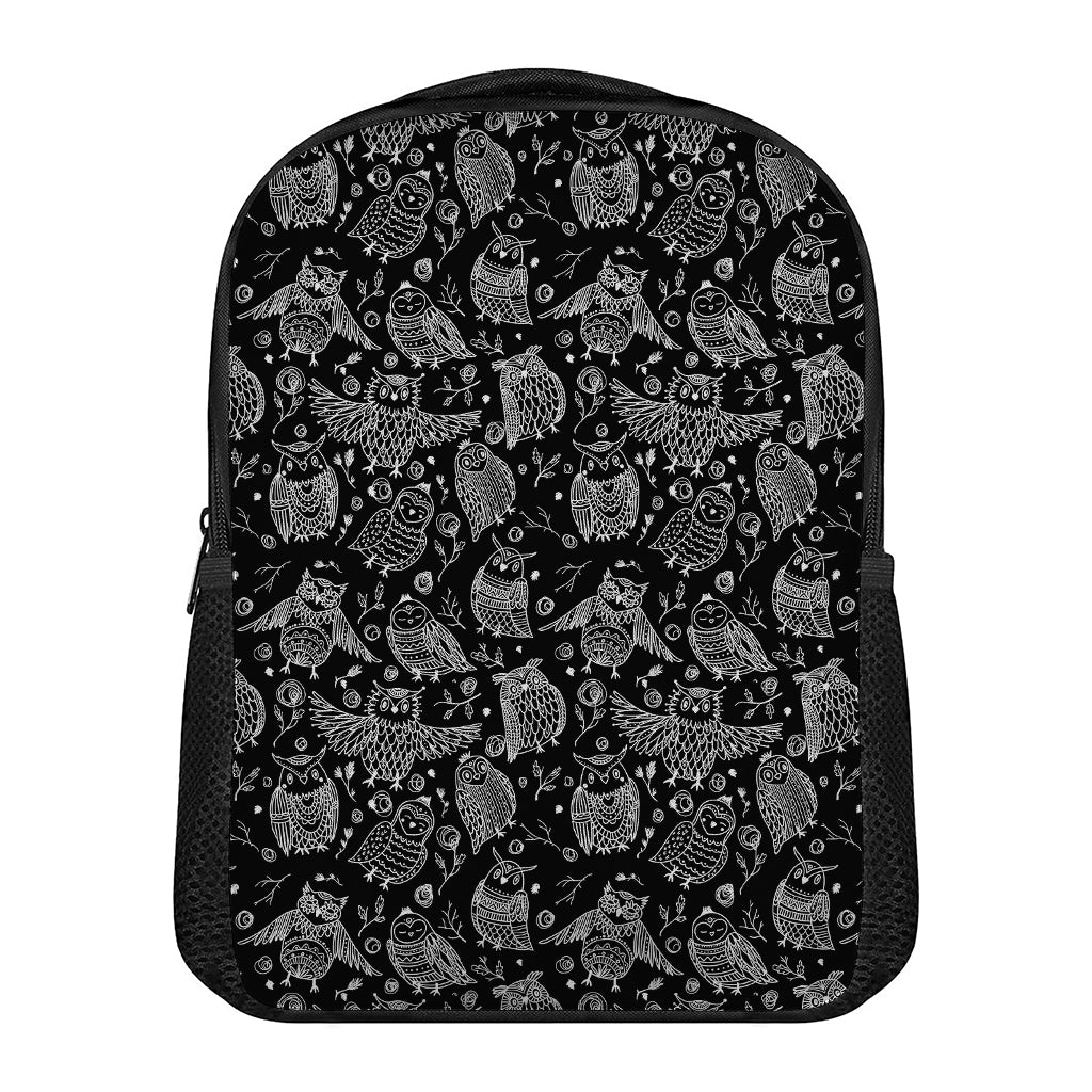 Black And White Owl Pattern Print Casual Backpack