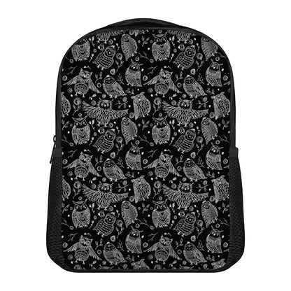 Black And White Owl Pattern Print Casual Backpack