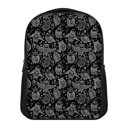 Black And White Owl Pattern Print Casual Backpack