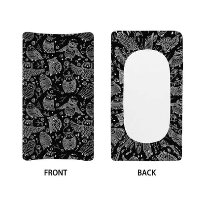 Black And White Owl Pattern Print Changing Pad Cover