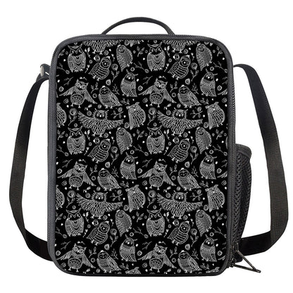 Black And White Owl Pattern Print Crossbody Lunch Bag