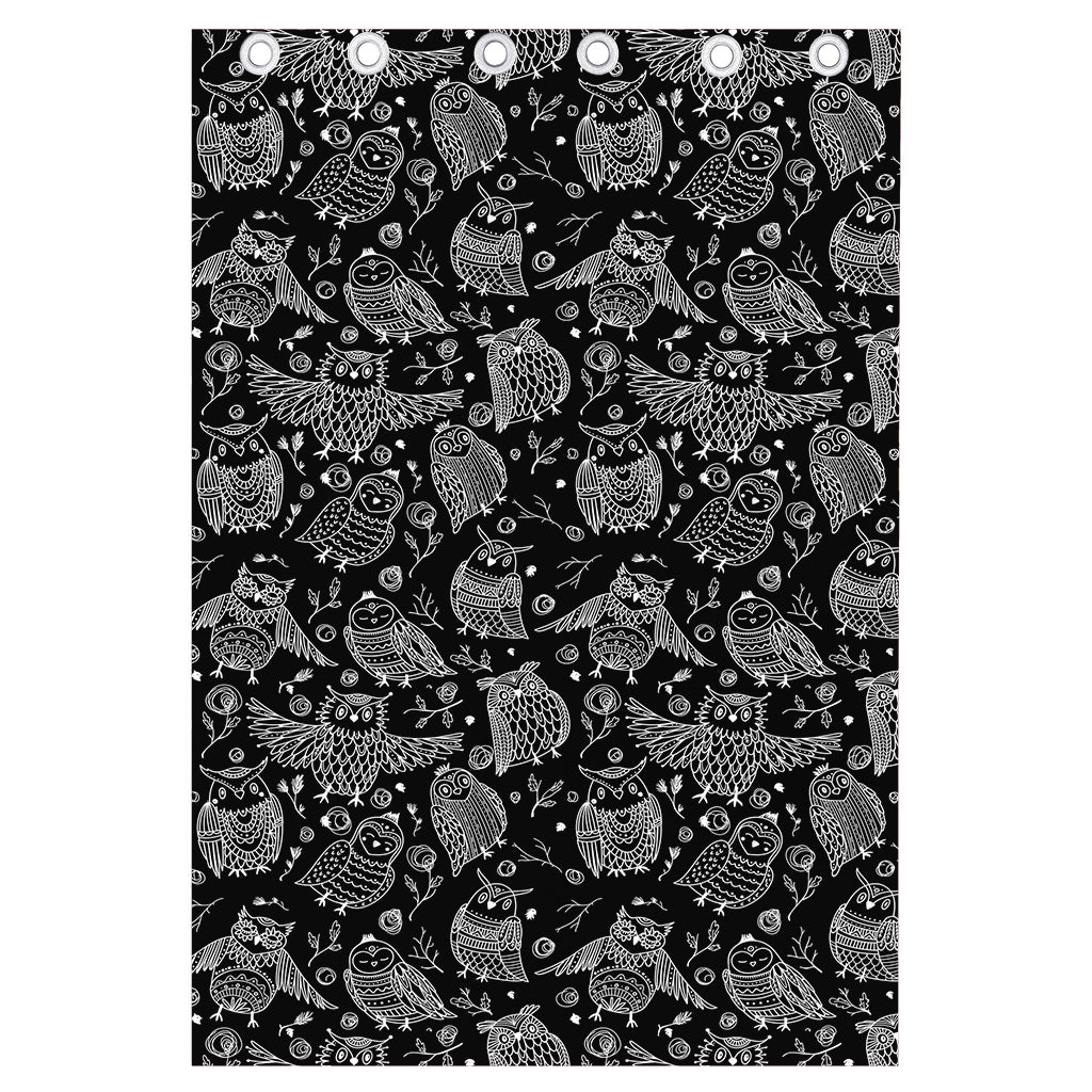 Black And White Owl Pattern Print Curtain