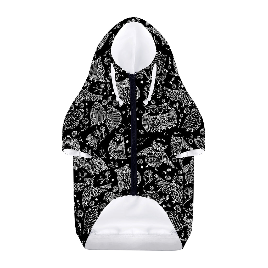 Black And White Owl Pattern Print Dog Zip Up Hoodie